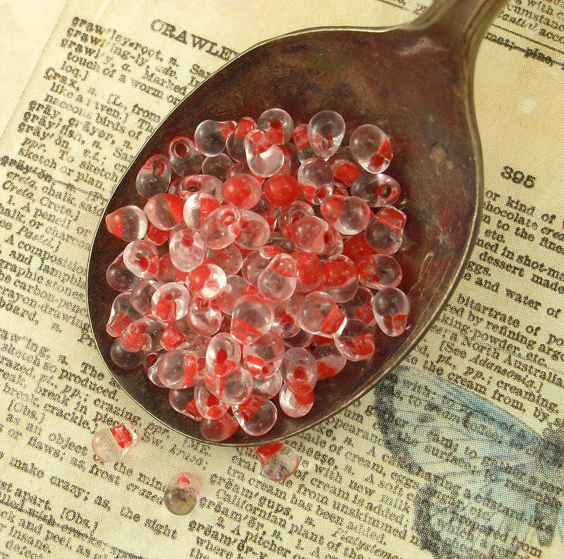 Red Lined Crystal Glass Drop Beads by Miyuki