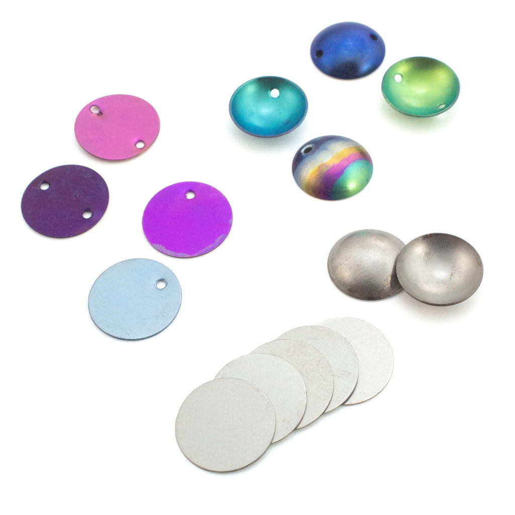 Niobium Stamping Discs - 1 Pair of 28 gauge Blanks Tags in 4 Sizes - Flat or Domed, Holes or No Holes
