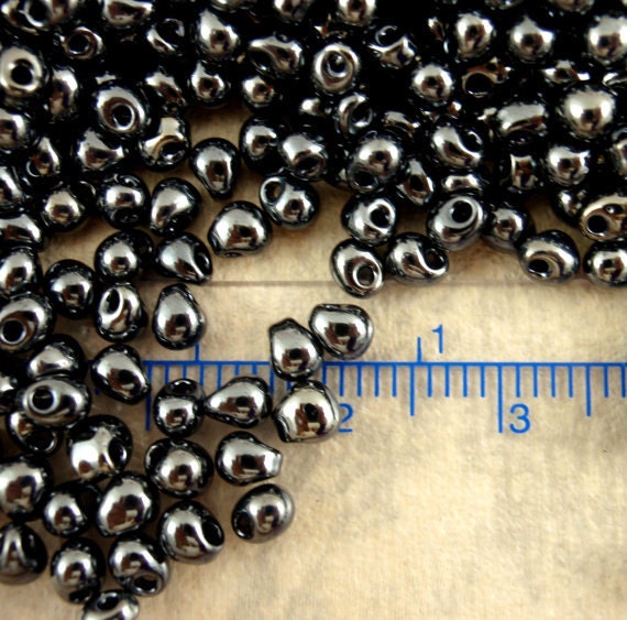 Matte Black AB Glass Fringe Beads - 3mm X 4mm Miyuki Drops in 12, 24 and 48 grams