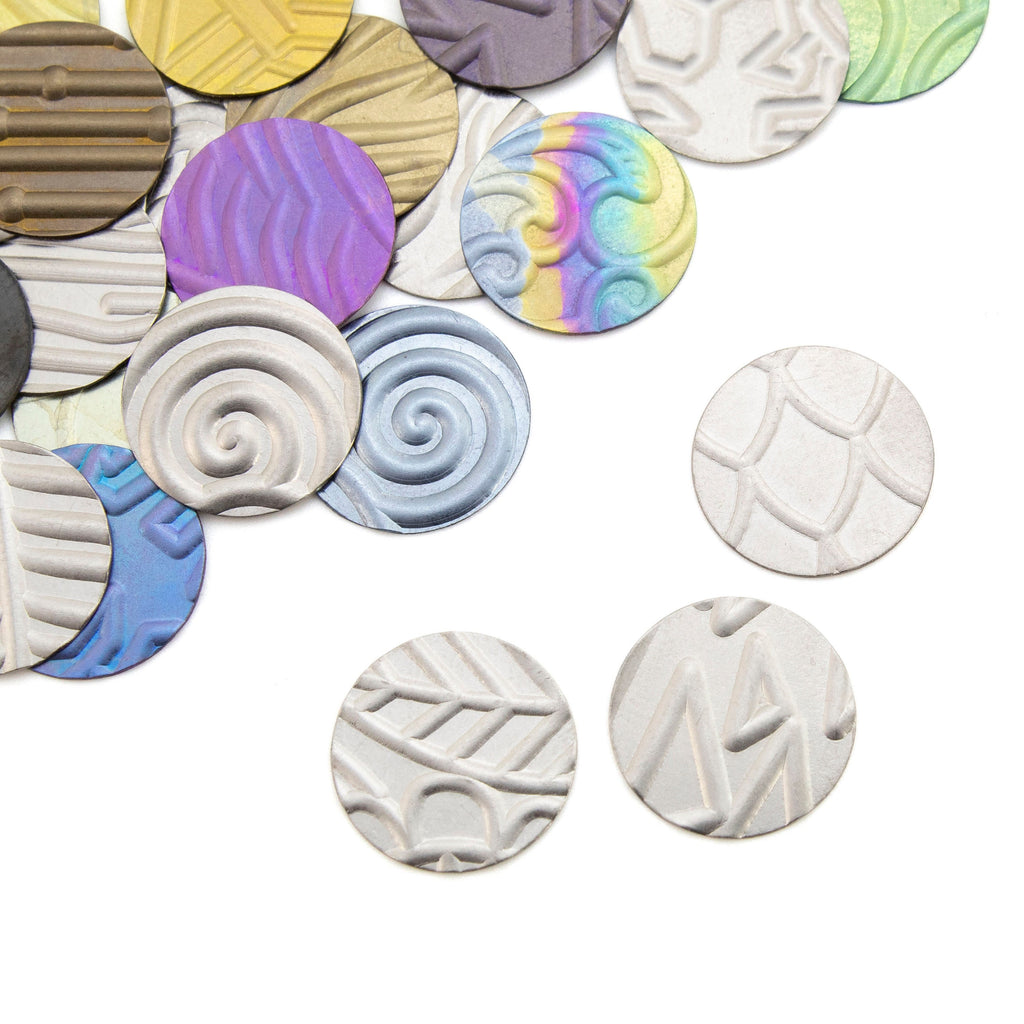 12.7mm Niobium Pattern Stamping Discs - 1 Pair of 30 gauge Blanks Tags in 13 Different Styles - Holes or No Holes
