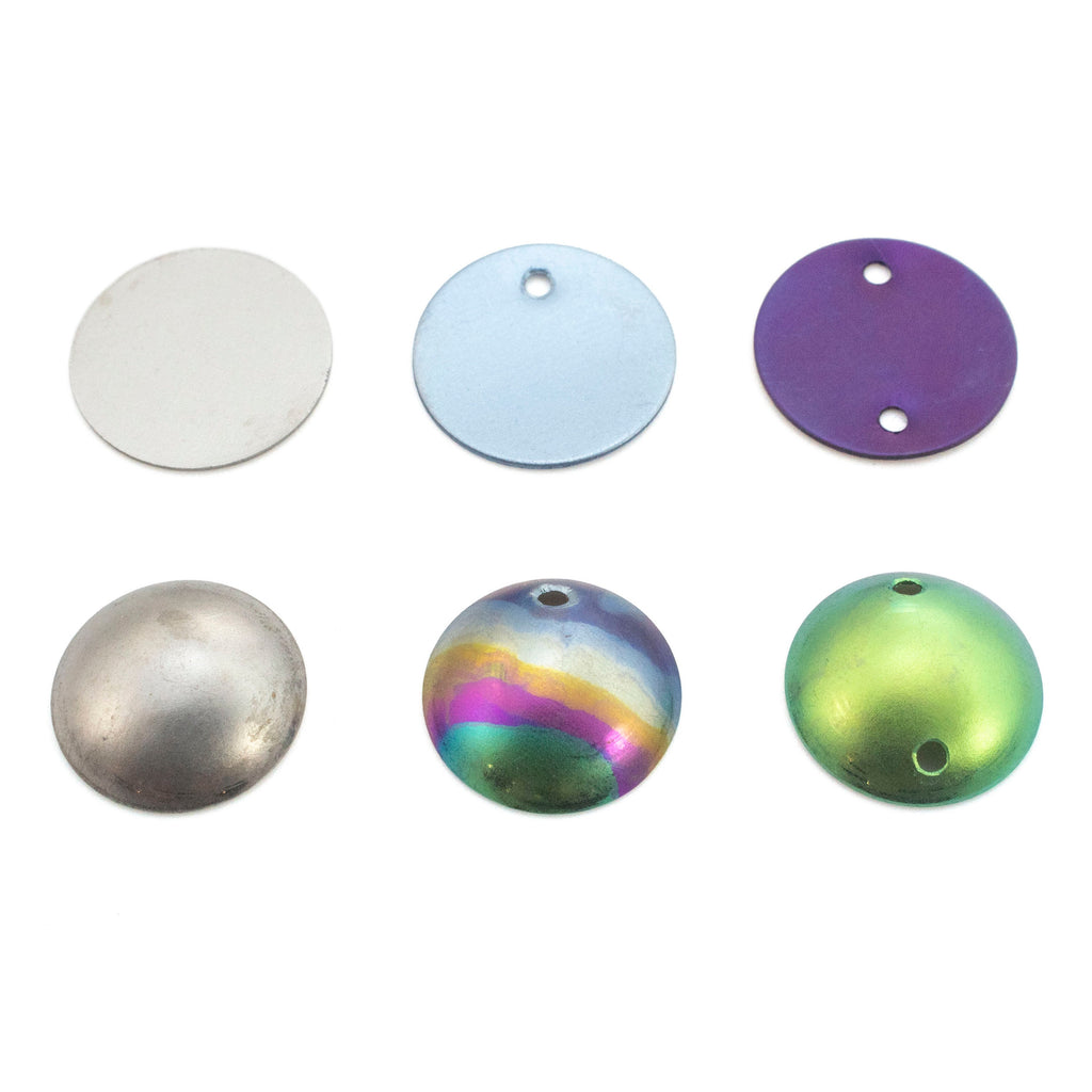 Niobium Stamping Discs - 1 Pair of 28 gauge Blanks Tags in 4 Sizes - Flat or Domed, Holes or No Holes
