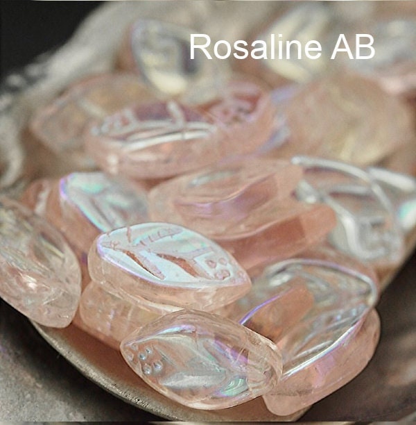 20 Czech Leaf Beads - 12mm X 7mm - Glow in the Dark  Luster Transparent Prarie Green