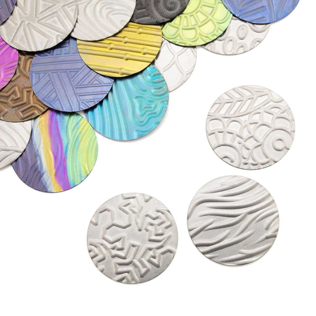Niobium Pattern Stamping Discs - 1 Pair of 22.2mm Blanks, Tags in 13 Different Styles - Holes or No Holes