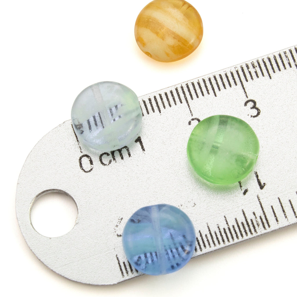 5 - 12mm Glow in the Dark Coin Beads - Czech Pressed Glass Flattened Rounds in Sapphire, Peridot, Topaz, Alexandrite