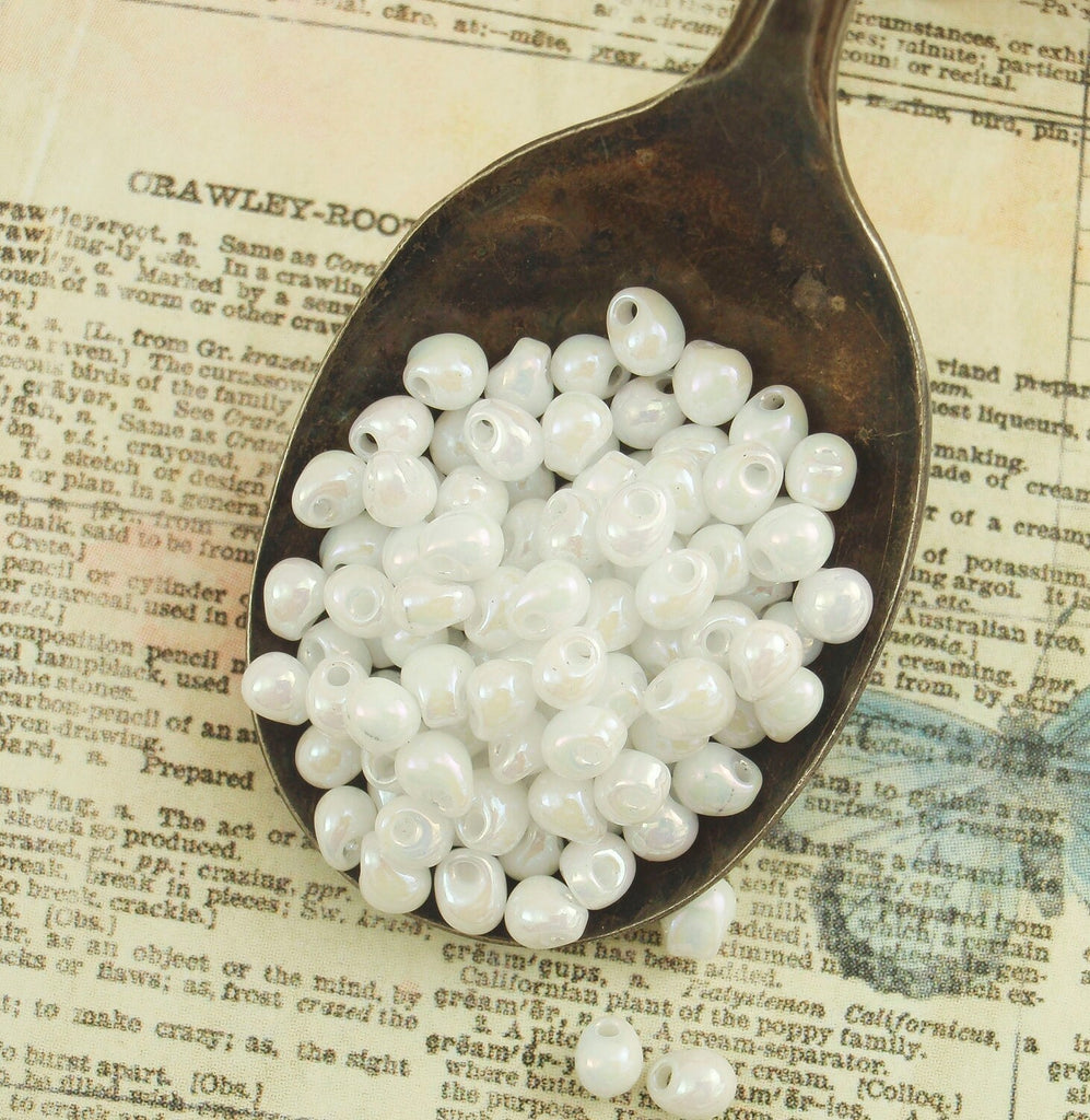 Miyuki Opaque White Pearl AB Drop Glass Beads