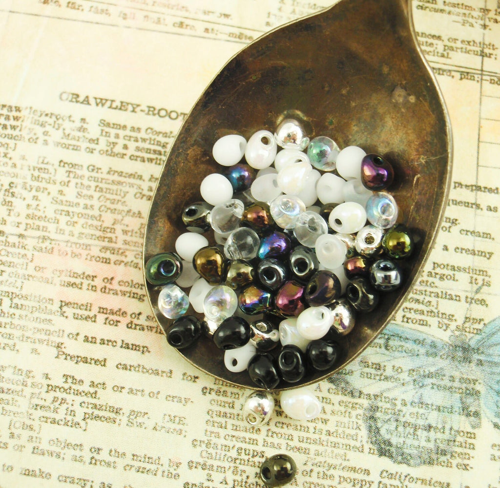 Apparition Drop Bead Mix - Clears, Whites and Gunmetal - Sophistication and Sparkle