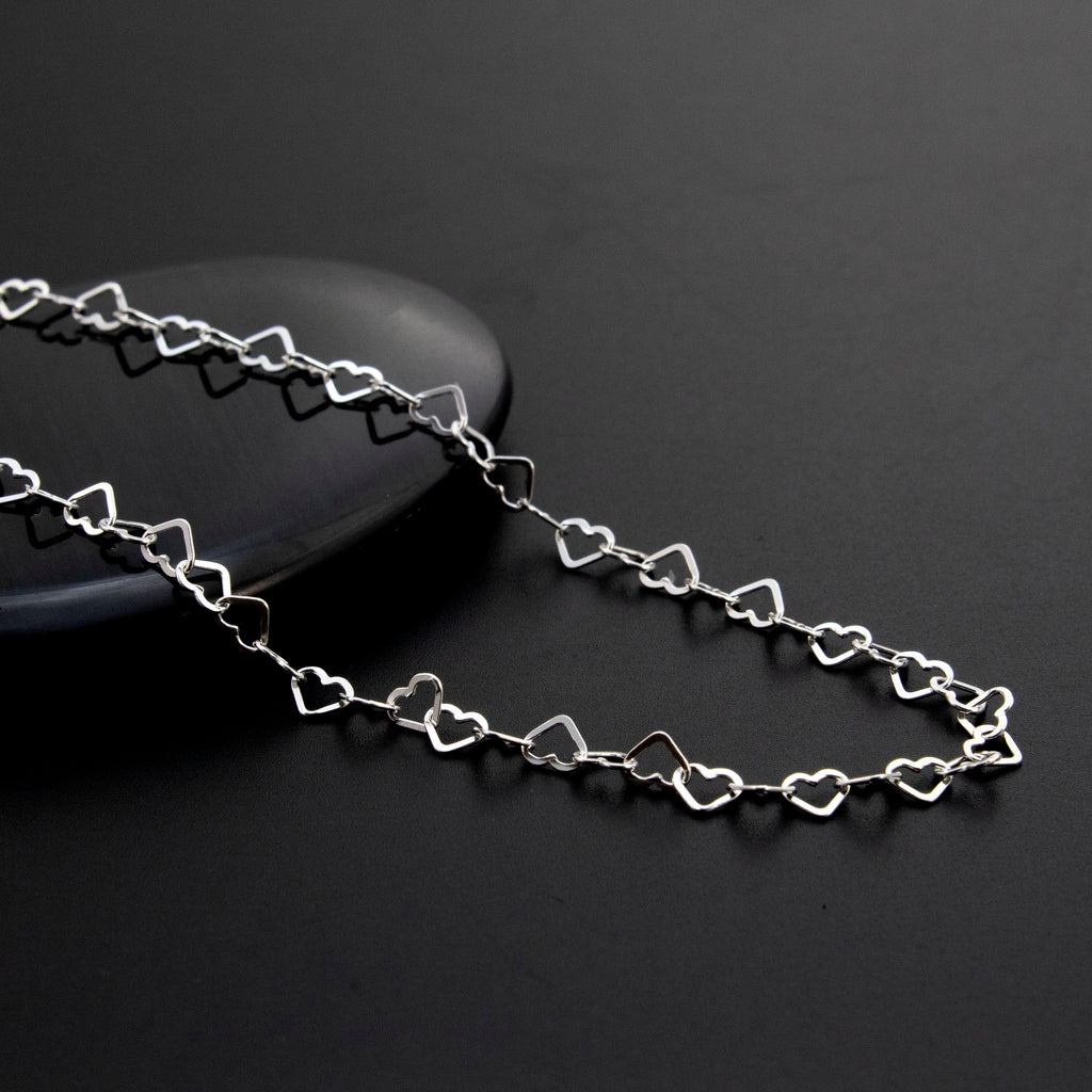 Sterling Silver Flat Heart Link Chain - 1.9mm or 3.4mm - Black, Antique or Shiny Custom Finished Lengths or By The Foot