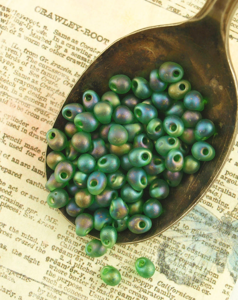 Matte Green AB Miyuki Drop Beads - Perfect for Shaggy Bracelets, Earrings, Necklaces