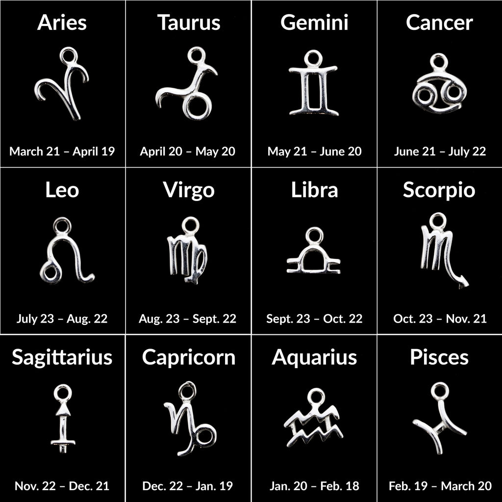 Sterling Silver Zodiac Charm Necklace - Aries, Taurus, Gemini, Cancer, Leo, Virgo, Libra, Scorpio, Saggitarius, Capricorn, Aquarius, Pisces