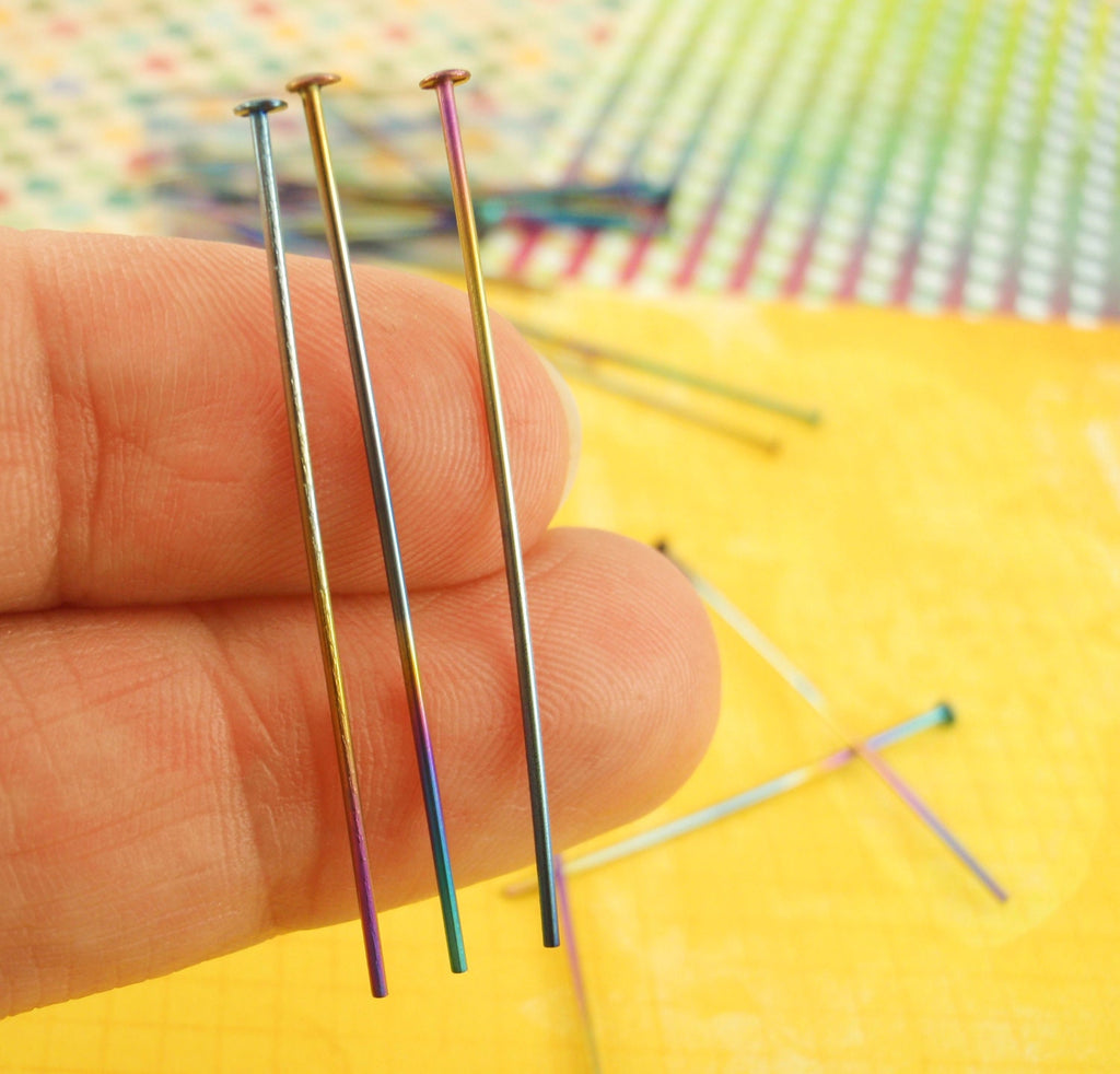 10 Colorful Anodized Niobium Flat Head Pins Anodized After Making - Hypoallergenic