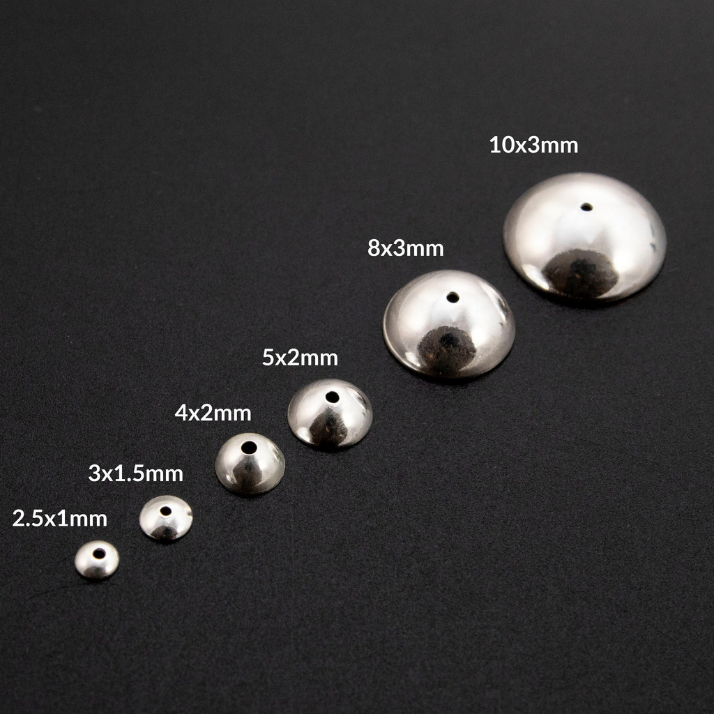 Round Sterling Silver Bead Caps 2.5mm, 3mm, 4mm, 5mm, 8mm, 10mm in Shiny, Antique Silver or Black Silver Finish