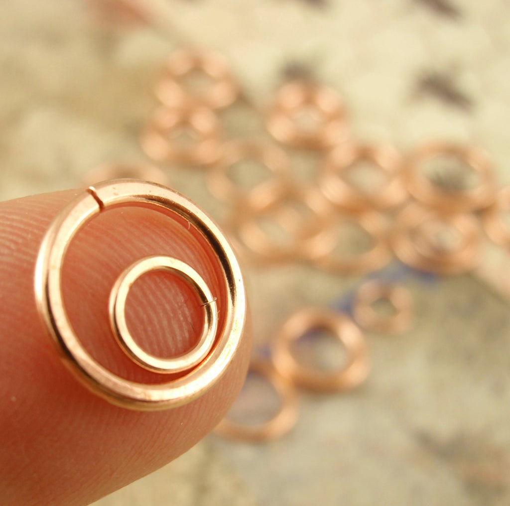 Sample Package Hand Forged Copper Jump Rings 3 mm - 8 mm Quantity 10 - Lightly Hammered