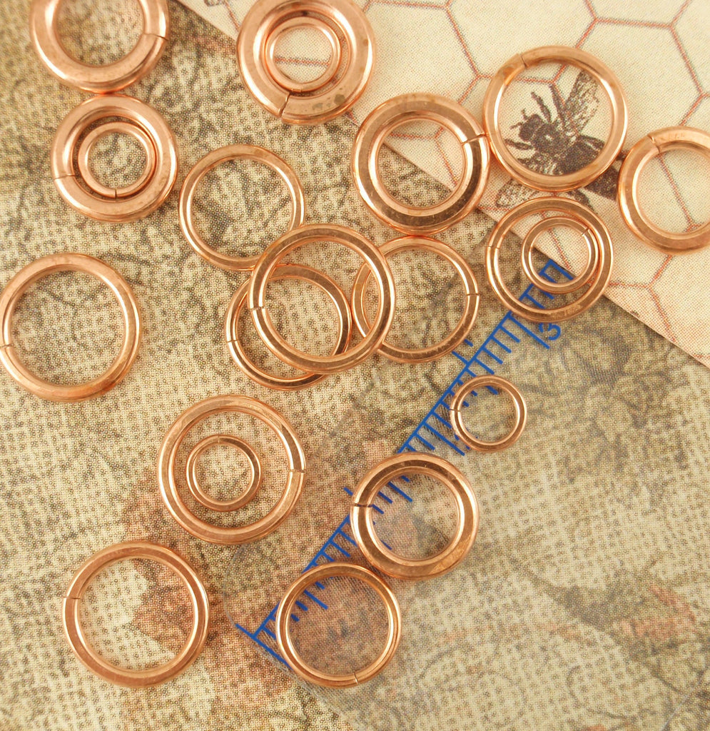 Sample Package Hand Forged Copper Jump Rings 3 mm - 8 mm Quantity 10 - Lightly Hammered