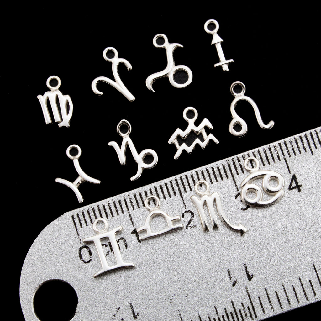 1 Small Sterling Silver Zodiac Charm - Aries, Taurus, Gemini, Cancer, Leo, Virgo, Libra, Scorpio, Saggitarius, Capricorn, Aquarius, Pisces