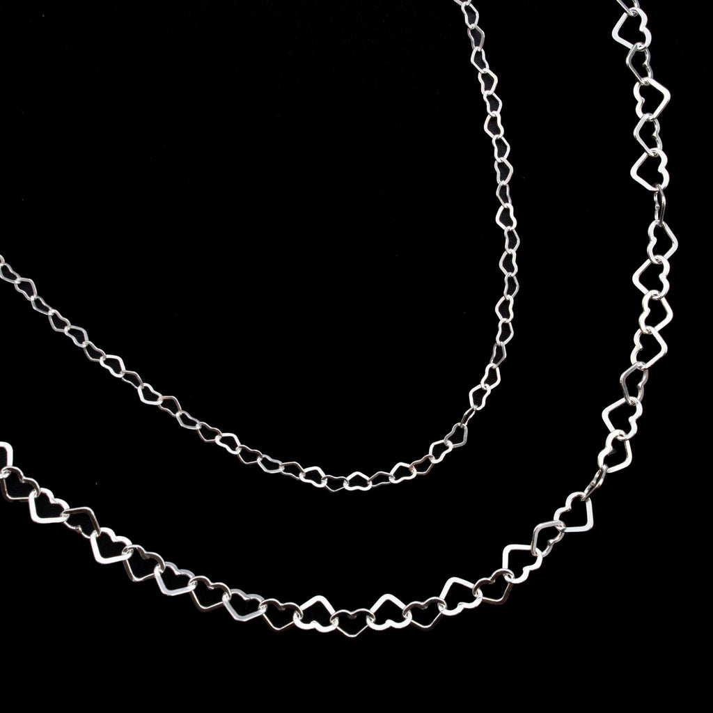 Sterling Silver Flat Heart Link Chain - 1.9mm or 3.4mm - Black, Antique or Shiny Custom Finished Lengths or By The Foot