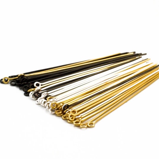 10 Solid Metal Eye Pins - Handmade in Yellow Brass, Rich Low Brass, Bronze, Copper - You Pick Gauge and Length