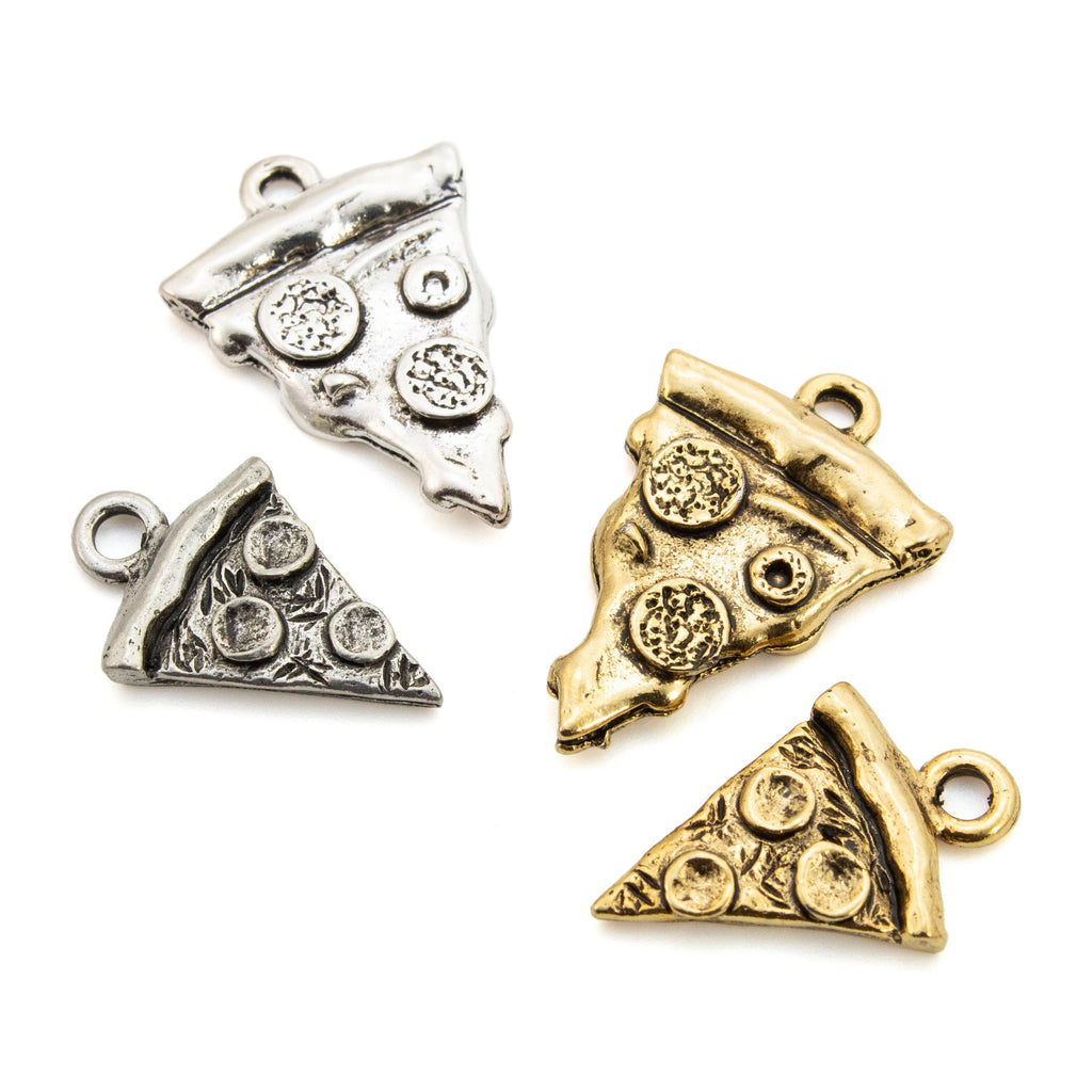 Pizza Slice Charms - 2 Sizes in Gold and Silver Plated Pewter - 100% Guarantee