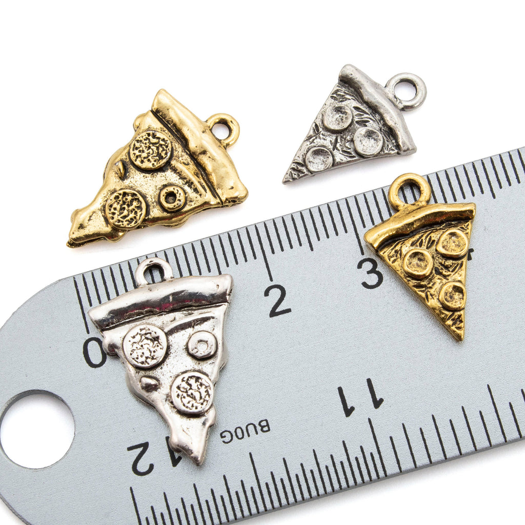 Pizza Slice Charms - 2 Sizes in Gold and Silver Plated Pewter - 100% Guarantee