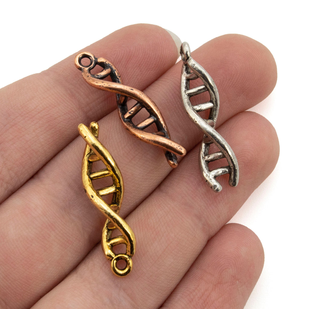 DNA Strand Charms in Antique Silver, Antique Gold, Antique Copper - 100% Guarantee