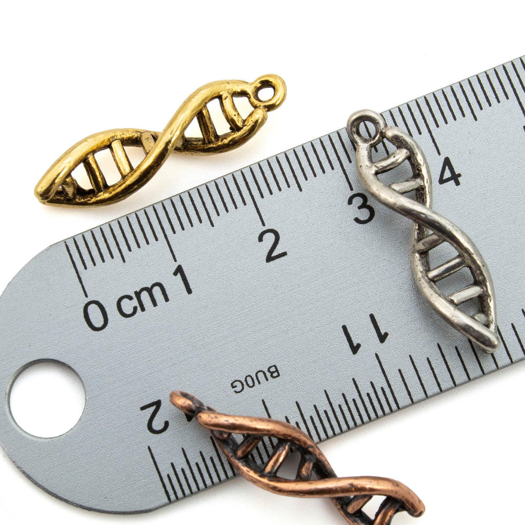 DNA Strand Charms in Antique Silver, Antique Gold, Antique Copper - 100% Guarantee