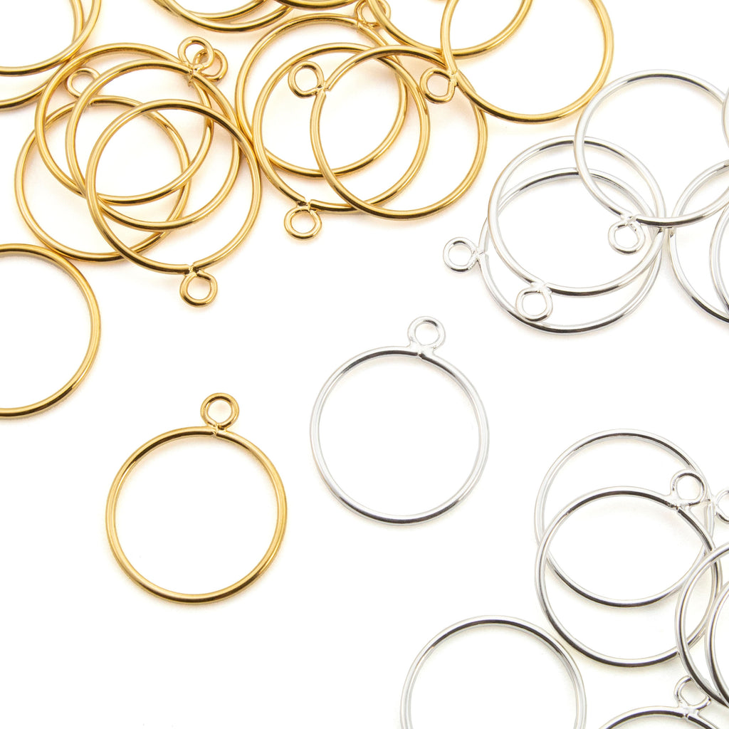 10 Open Circle Drops - 12mm Round Charms - Gold or Silver Plated - 100% Guarantee