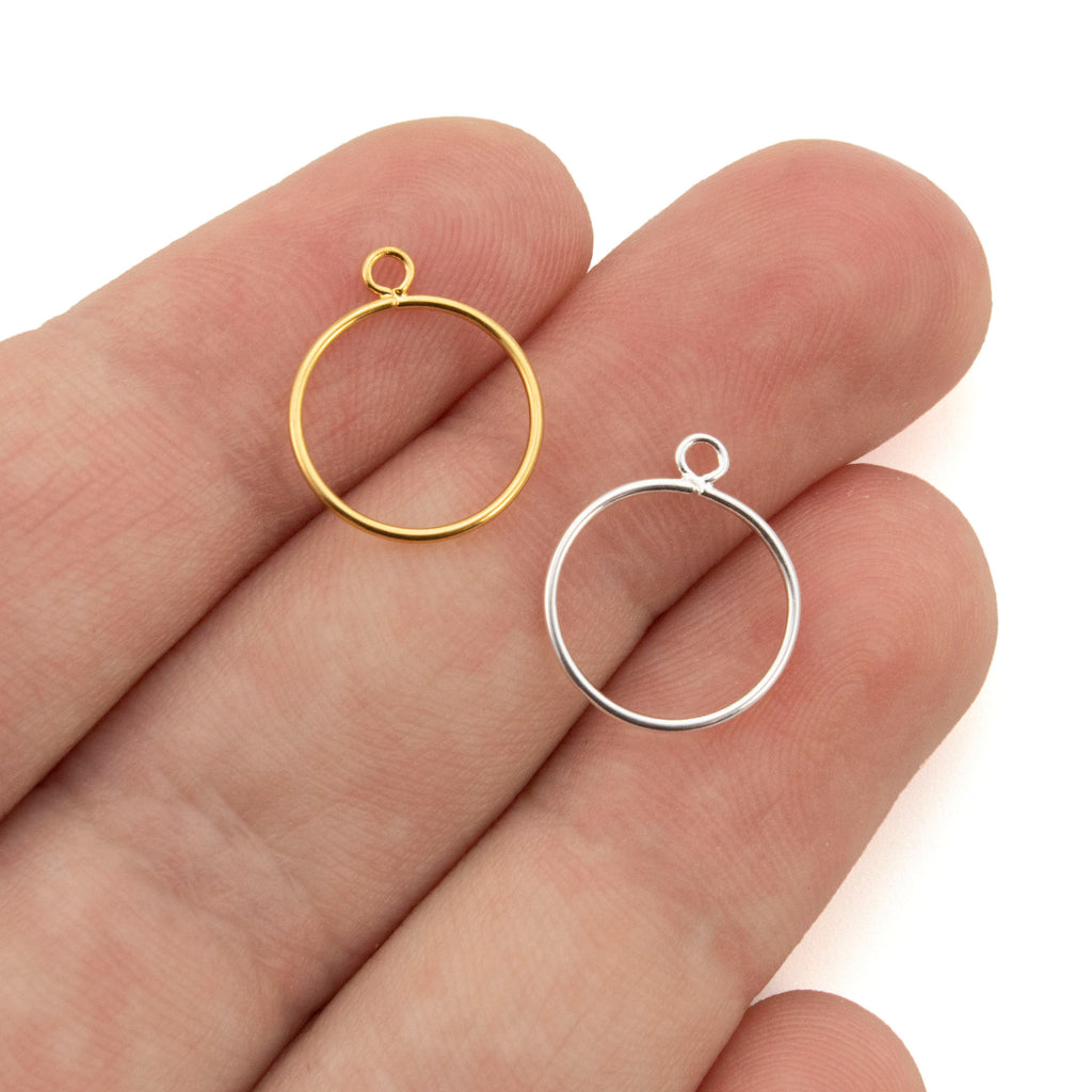 10 Open Circle Drops - 12mm Round Charms - Gold or Silver Plated - 100% Guarantee