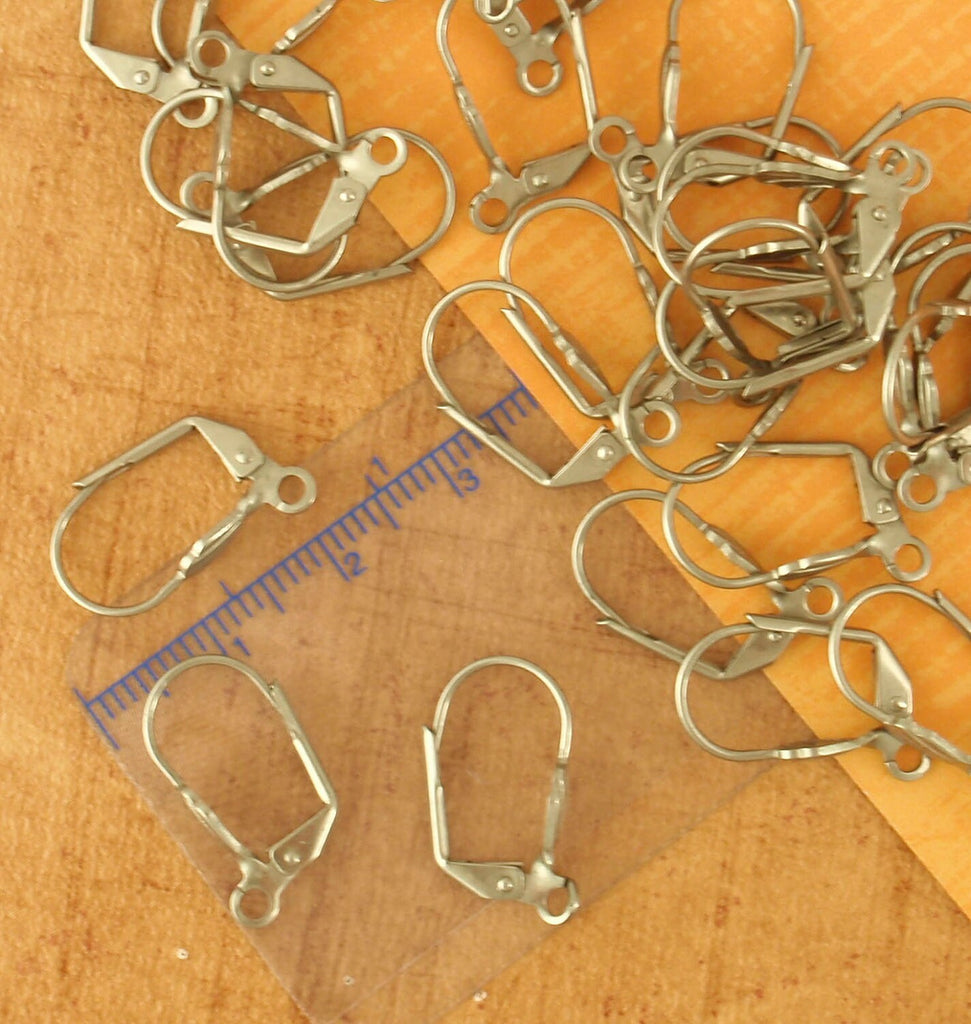 5 Pairs Surgical Stainless Steel Leverback Ear Wires with Shell Front - Also Silver Plate and Gold Plate