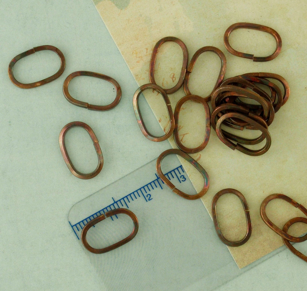 10 Bronze OVAL Square wire Jump Rings 16 gauge 13mm x 6.5mm ID - Raw or Antique Oxidized Finish