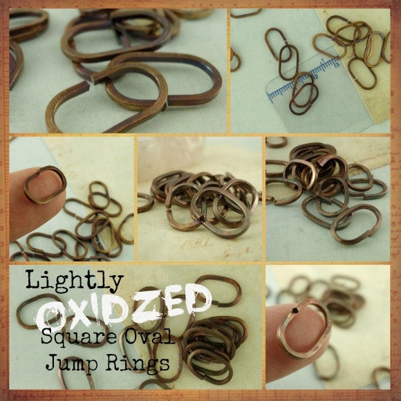 10 Bronze OVAL Square wire Jump Rings 16 gauge 13mm x 6.5mm ID - Raw or Antique Oxidized Finish