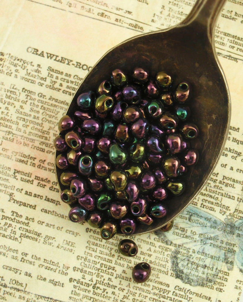 Metallic Dark Plum Iris Drop Glass Beads - Perfect for Your Autumn Creations