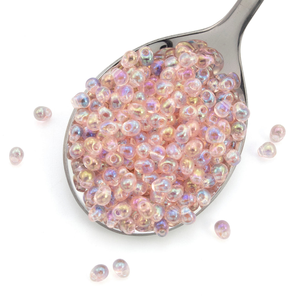 Transparent Light Tea Rose AB Drop Glass Beads - 3.4mm Miyuki Fringe - 100% Guarantee