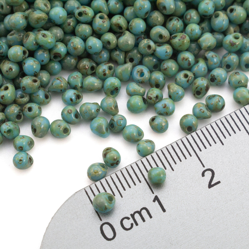 Opaque Turquoise Blue Picasso Fringe Glass Beads - 3.4mm Miyuki Tear Drops - 100% Guarantee