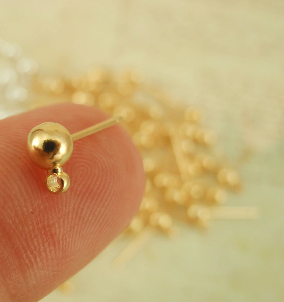 4 Pairs 4mm Ball Ear Posts with 0.75mm Loops in Silver Plate or Gold Plated with Optional Ear Backs - 100% Guarantee