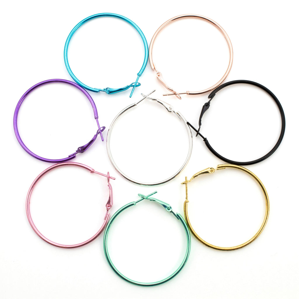 6 Pairs Hinged Beading Hoops - Economical 40mm or 50mm in Bright Colors