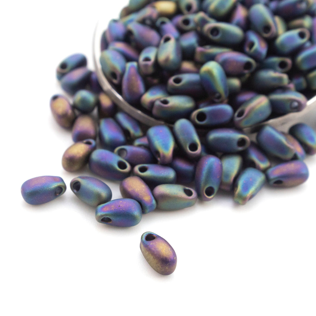 Matte Black AB Long Drop Beads - 3mm X 5.5mm Miyuki Glass Beads - 100% Guarantee