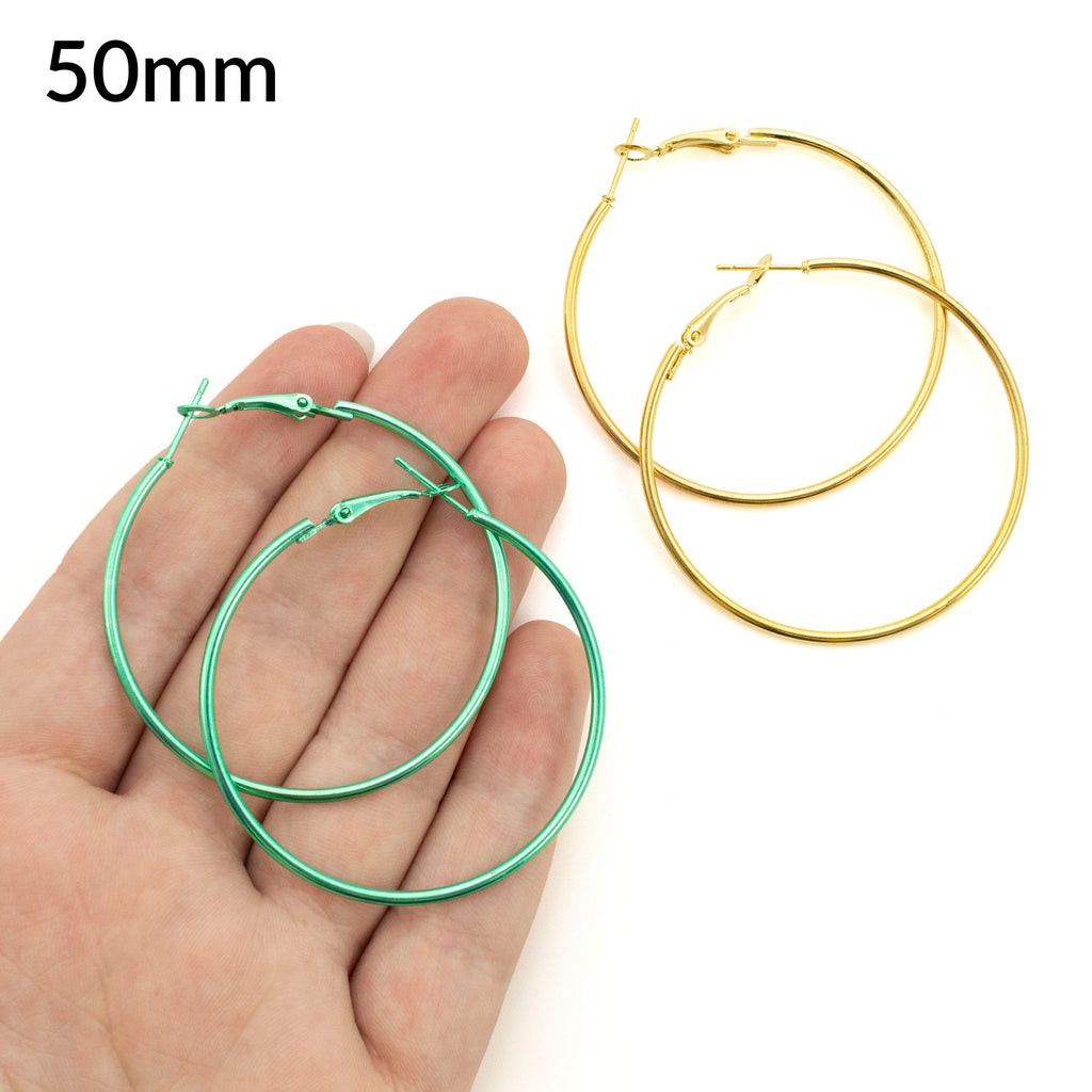 6 Pairs Hinged Beading Hoops - Economical 40mm or 50mm in Bright Colors