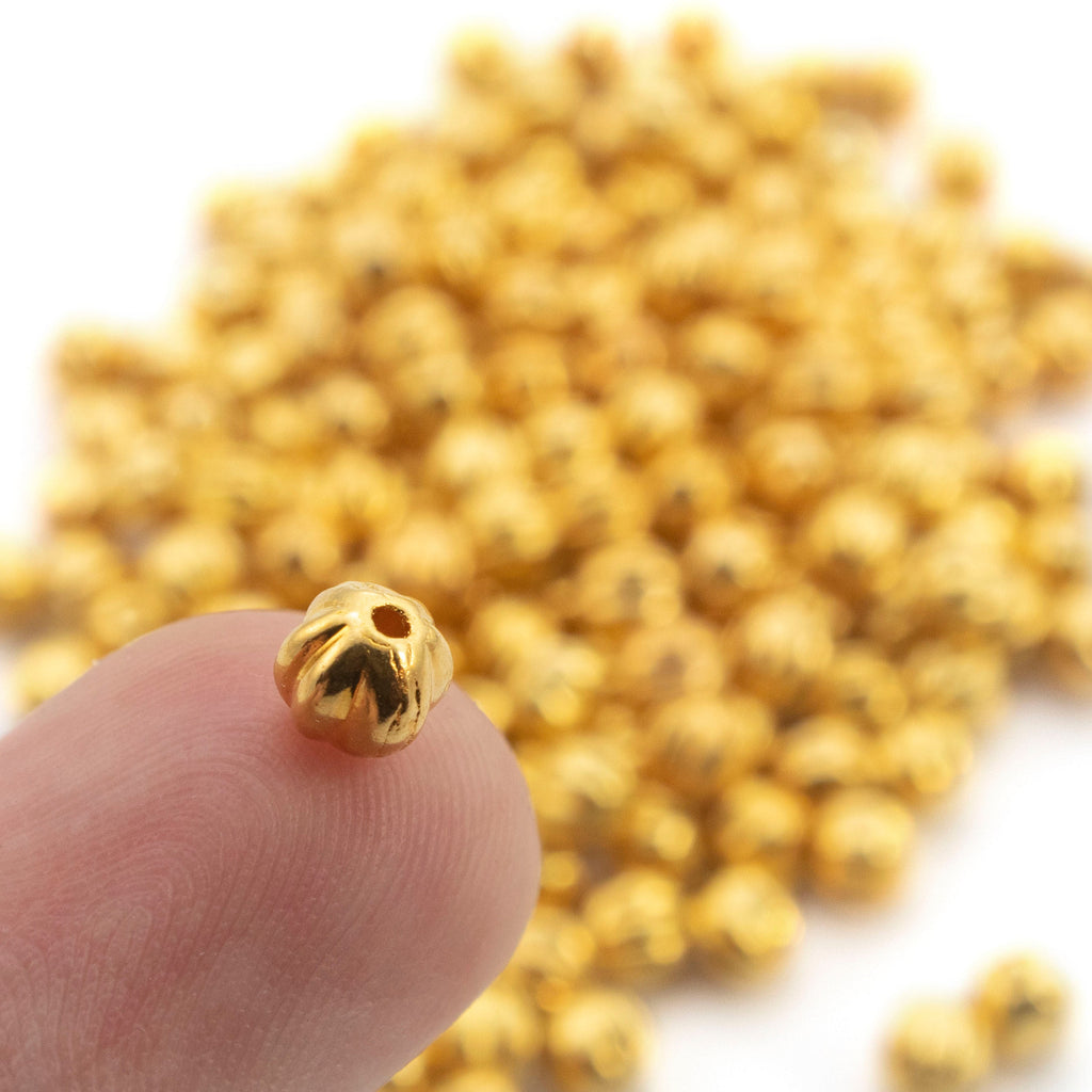 30 - 5mm 24kt Gold Plated Melon Beads - Corrugated Czech Glass Rounds