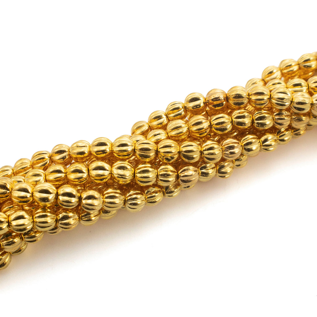30 - 5mm 24kt Gold Plated Melon Beads - Corrugated Czech Glass Rounds