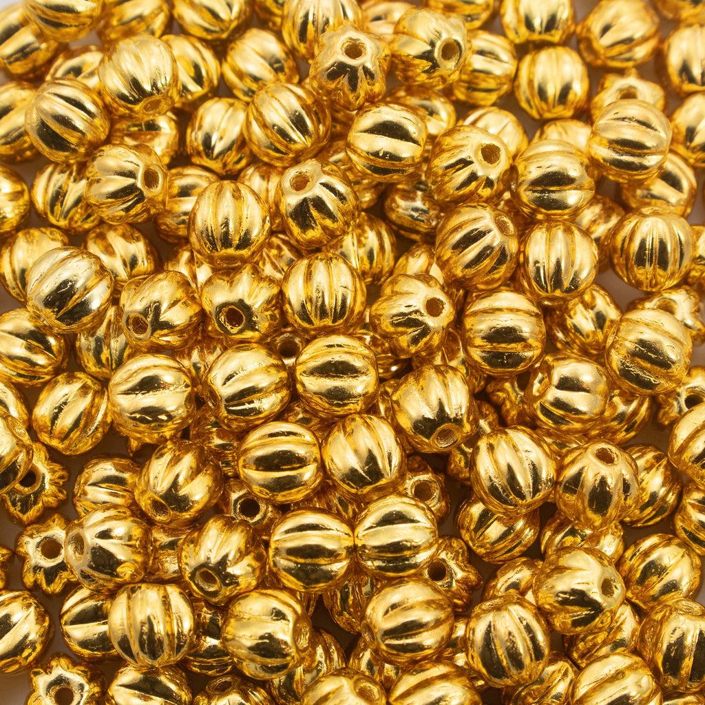 30 - 5mm 24kt Gold Plated Melon Beads - Corrugated Czech Glass Rounds
