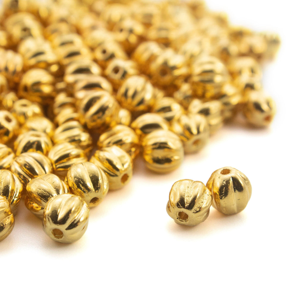 30 - 5mm 24kt Gold Plated Melon Beads - Corrugated Czech Glass Rounds