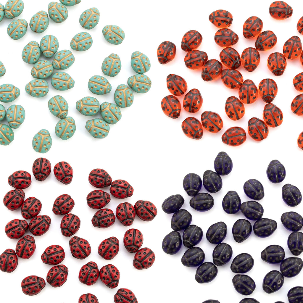 15 Ladybug Beads - Czech Glass Beads in 9mm X 7mm or 14mm X 11mm - Yellow, Orange, Crystal AB, Turquoise, Tanzanite, Blue, Lavender, Ruby