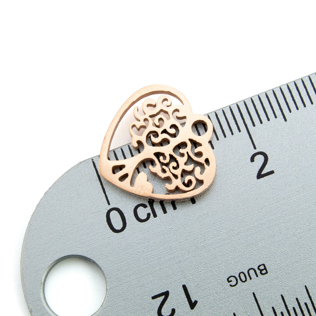 Clearance Sale 2 Rose Gold Plated Heart Charms with Filigree Tree Design