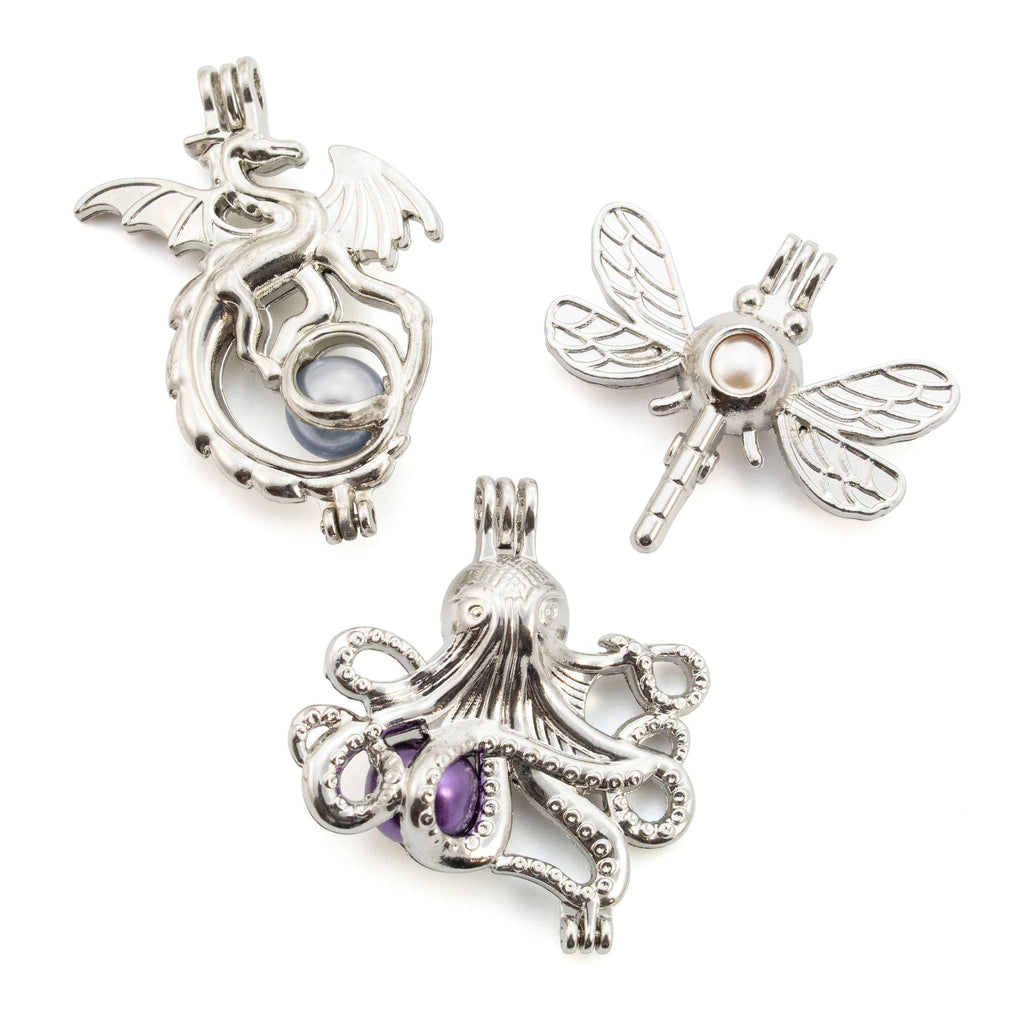 Fancy Bead Cage Pendants - Dragon, Octapus or Dragonfly - 100% Guarantee