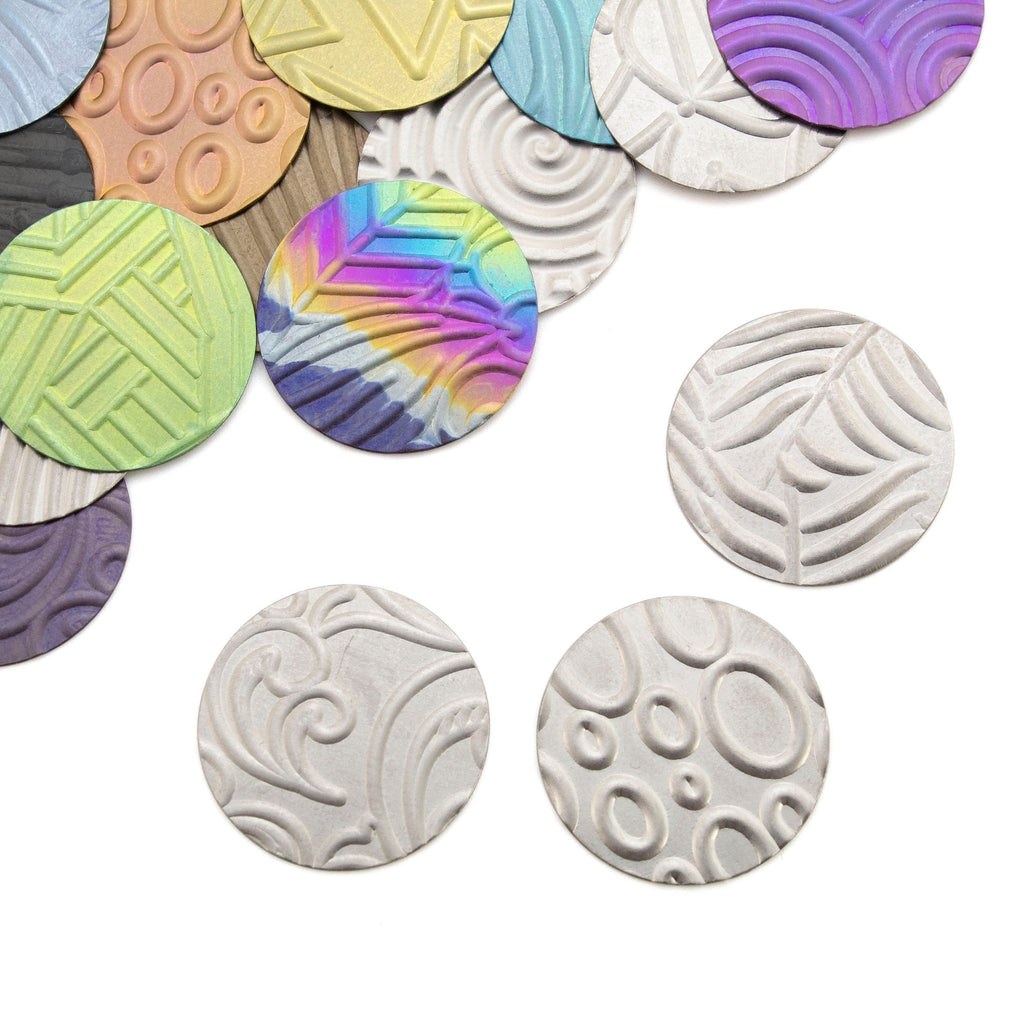 19.1mm Niobium Pattern Stamping Discs - 1 Pair of 30 gauge Blanks Tags in 13 Different Styles - Holes or No Holes
