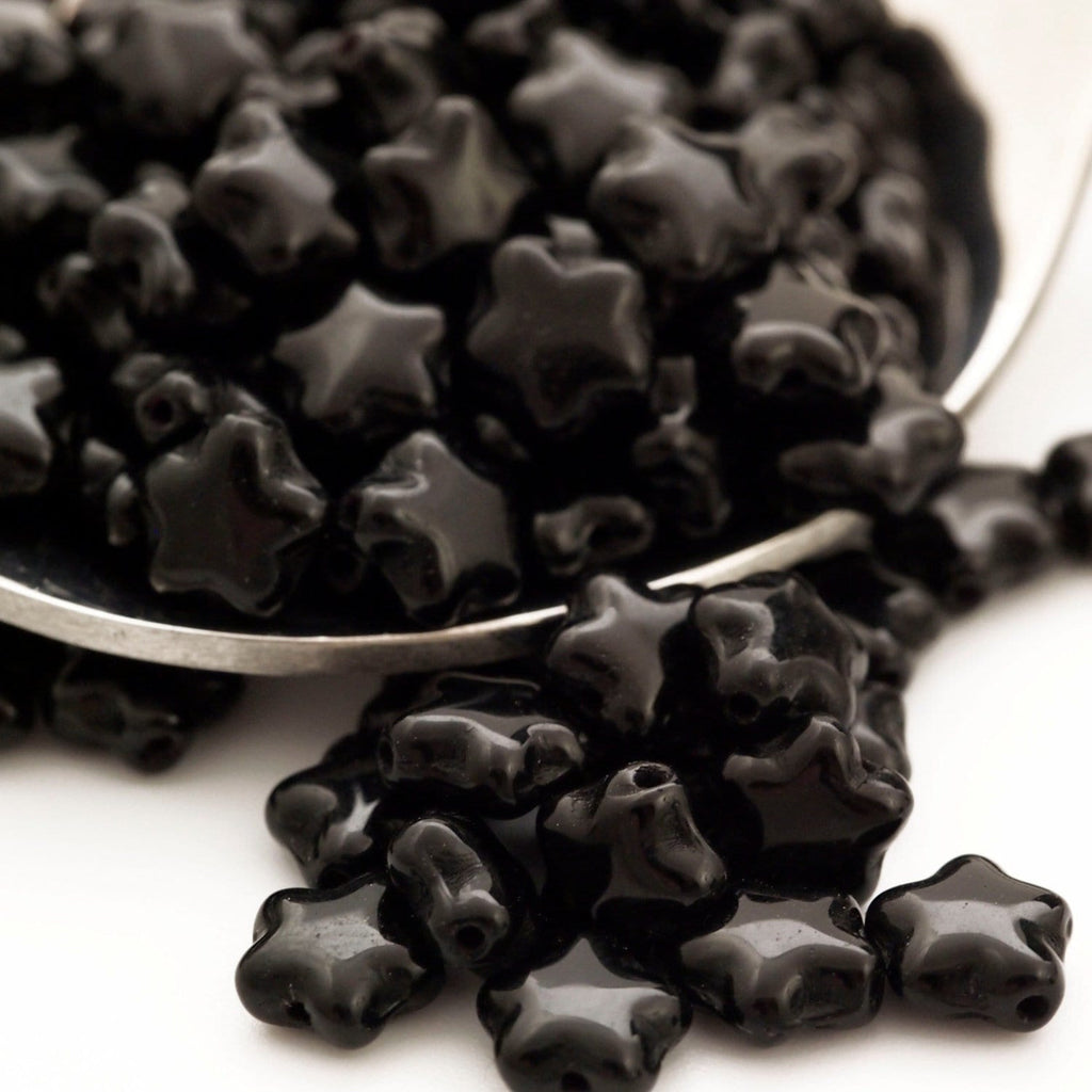 15 Star Beads - Jet Black Czech Pressed Glass - 6mm - 100% Guarantee