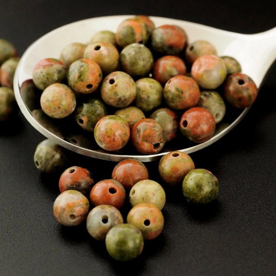 Grade B Round Unakite Beads - Great Economical Choice in 2mm, 3mm, 4mm, 6mm, 8mm, 10mm, 12mm, 14mm