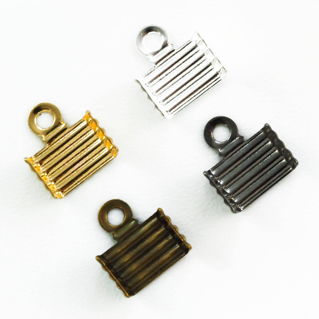 40 - 8mm X 7mm Corrugated Fold Over Cord Ends - Silver Plated, Gold Plated, Antique Gold & Gunmetal - Best Commercially Made