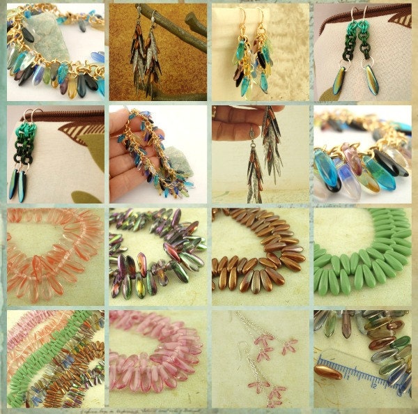 25 Dagger Beads 3mm X 10mm in Moon Dust Mix
