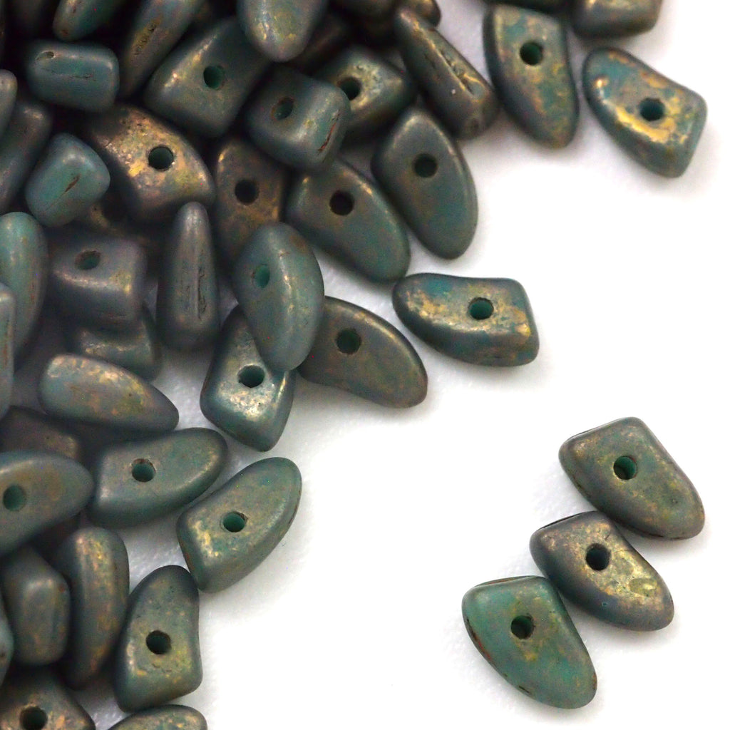 50 3mm X 6mm Turquoise Copper Picasso Prong Beads- Czech Pressed Glass - 100% Guarantee