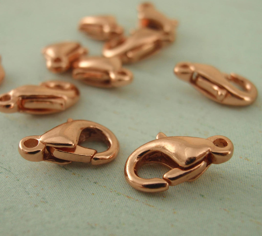 10 Lobster Clasps - Teardrop Style - Copper Plated Brass - Small 8.5mm X 6mm or Large 15mm X  8mm 100% Guarantee